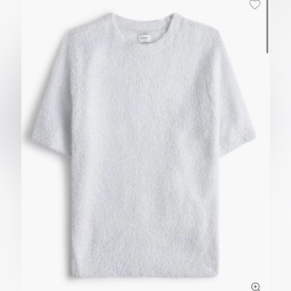 J. Crew White Silver Shimmer Short Sleeve Sweater